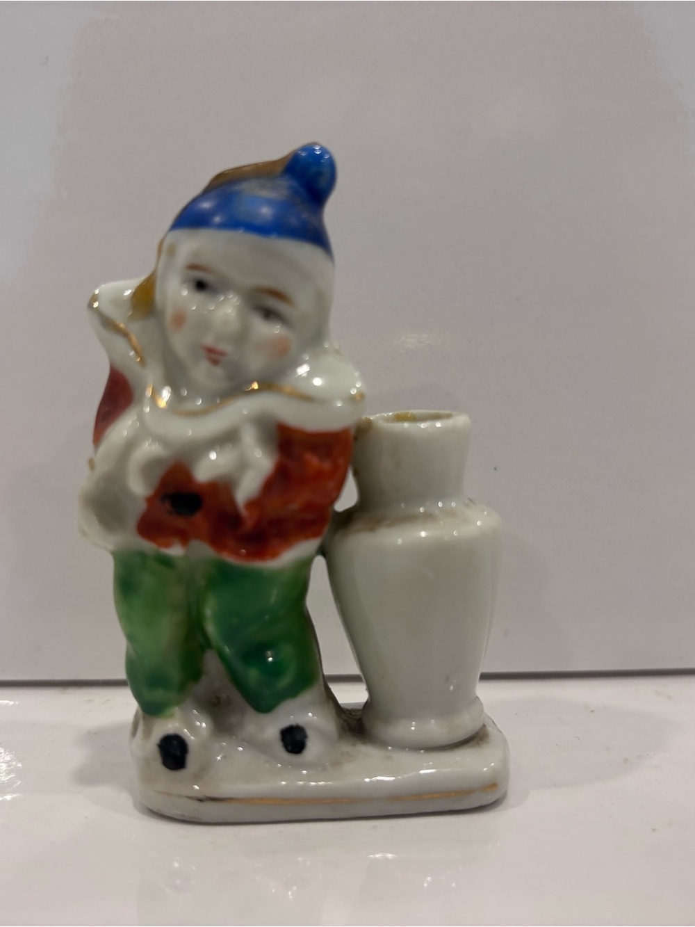 Vintage occupied Japan clown bud vase figurine hand painted porcelain 1945-1950